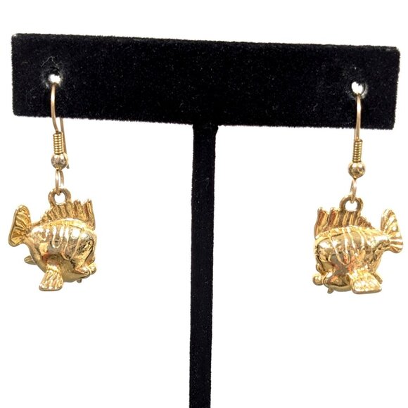Disney Jewelry - Disney Little Mermaid Flounder Gold Tone Drop Dangle Earrings Fish Signed